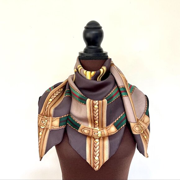 Display #2 Gucci Scarf Iconic Horsebit Logo Print Silk Wrap - Picture 11 of 16